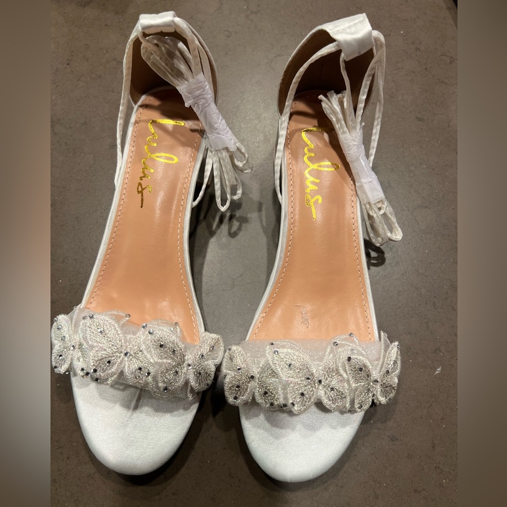 NEW Lulu’s Embellished Satin Ankle Strap Heels  Sz: 6